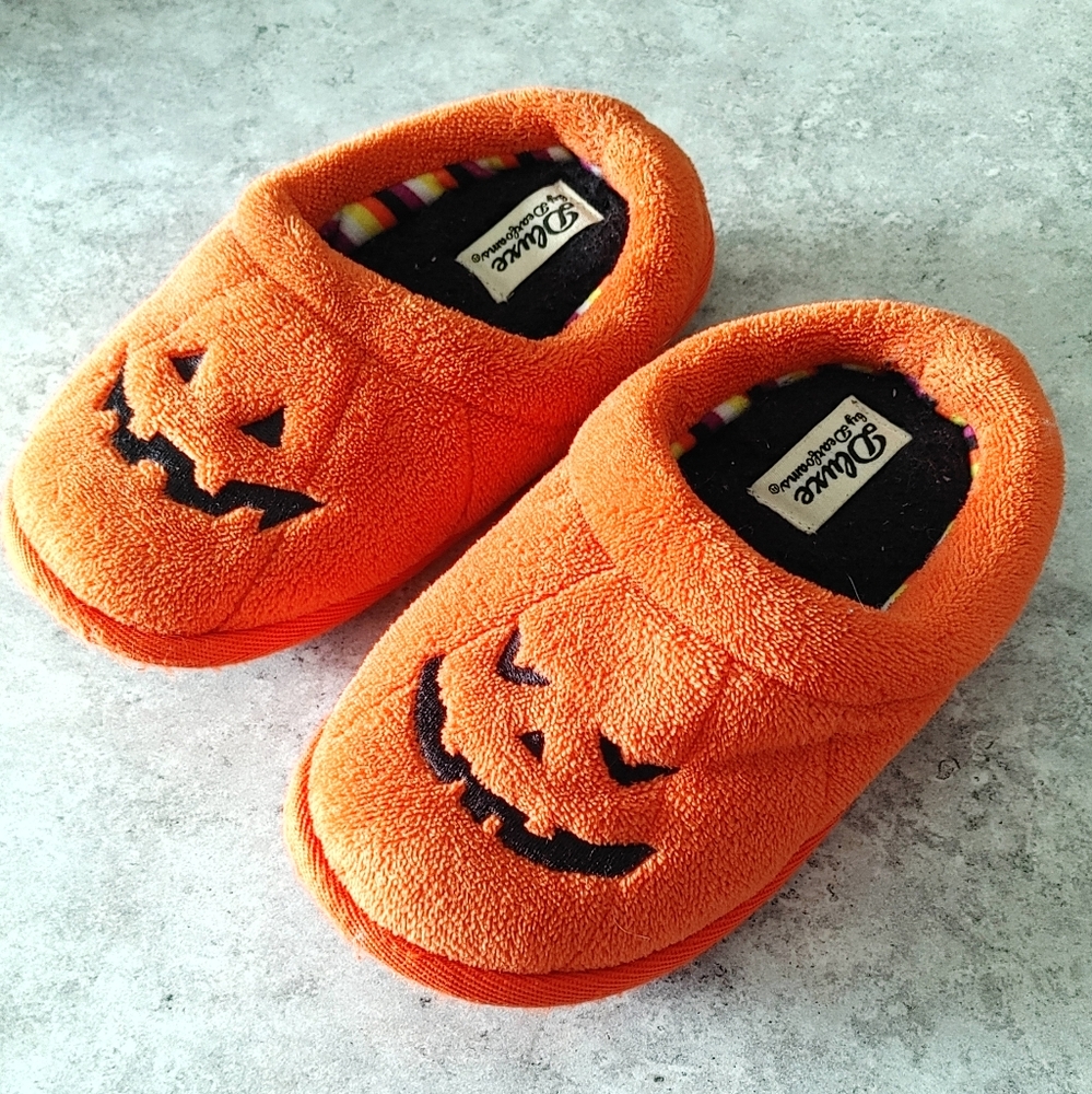 Dluxe By Dearfoams Toddler 9-10 Jack O Lantern Slippers